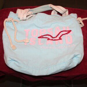 TopSail Beach NC 777 Lucky light blue canvas beach bag 15”x 15”